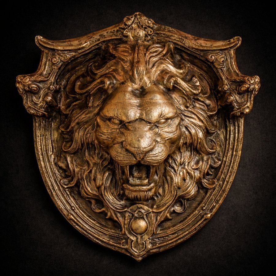Brasão com cabeça de leão em bronze